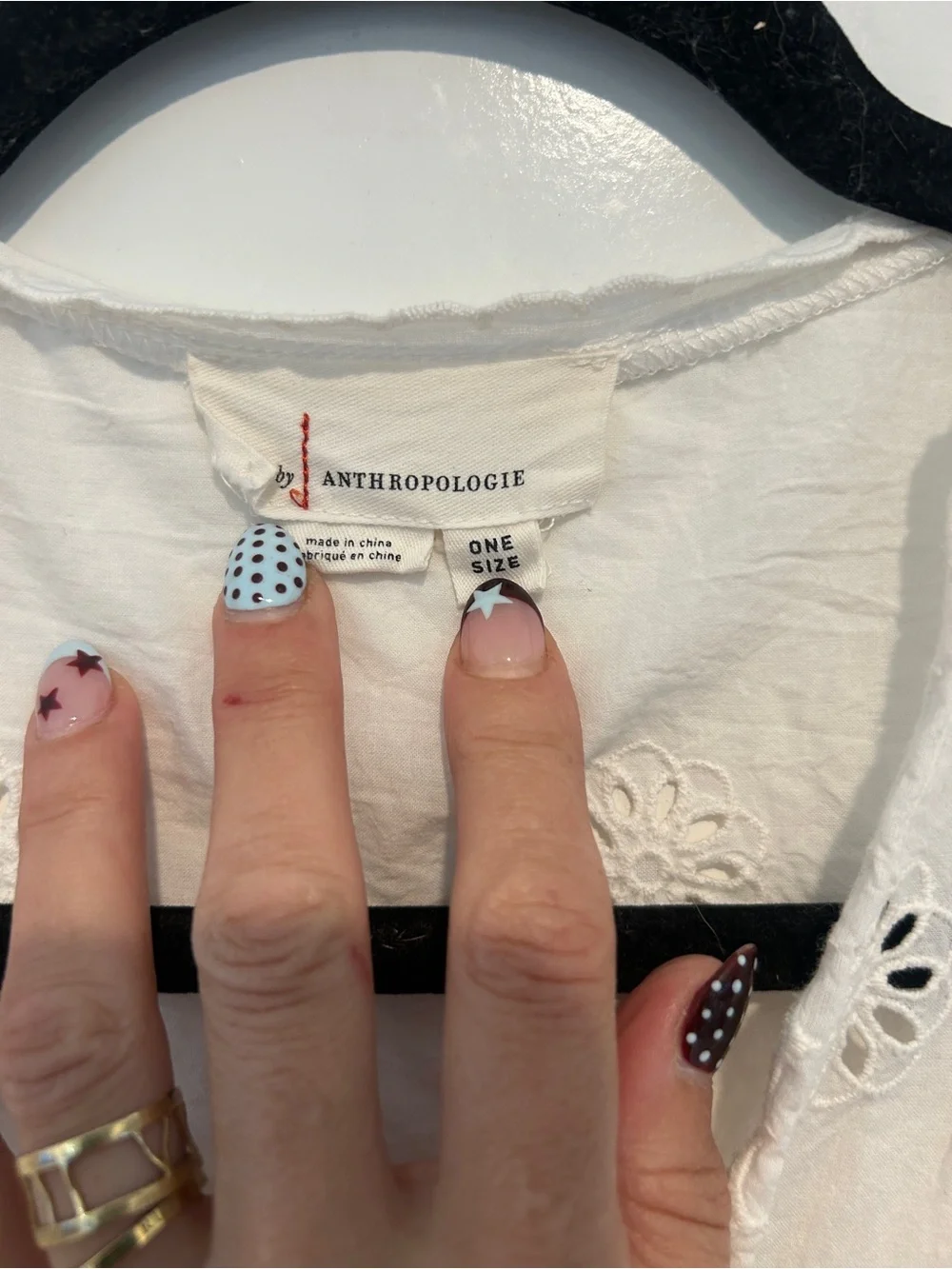 Anthropologie White Floral Eyelet Crop Tie Front Top one size